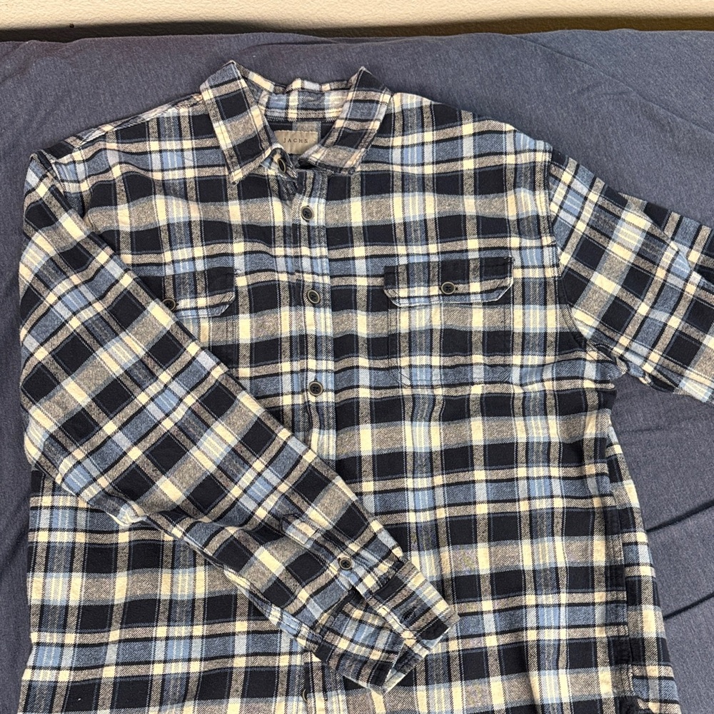 JACHS Men's Black and Cream Plaid Shirt